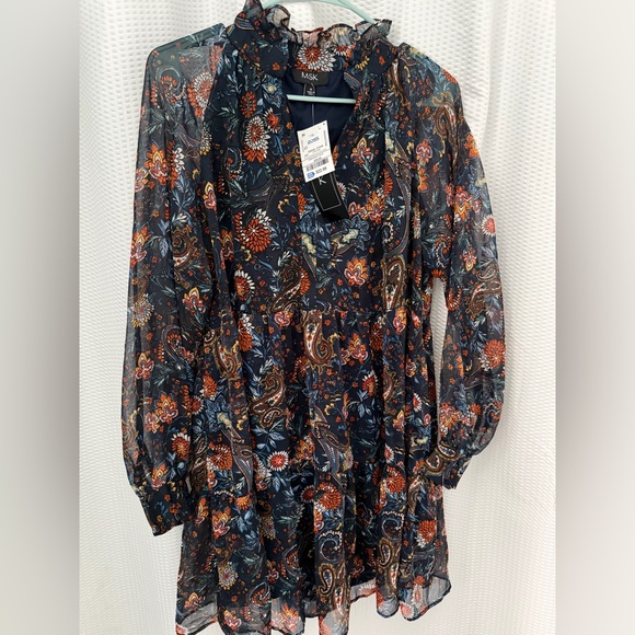 MSK Navy Floral Long Sleeve Dress - Picture 1 of 2